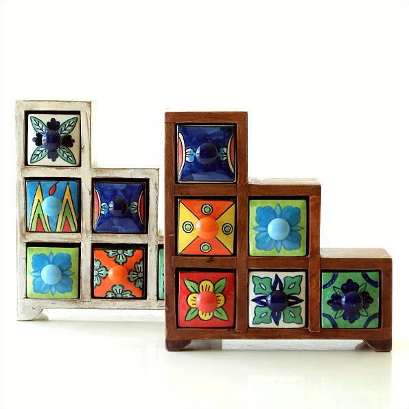 小物入れ 引き出し ミニチェスト 卓上 木製 陶器 アンティーク おしゃれ アクセサリーケース 整理 小物ケース 小物収納 階段 陶器の引出しミニチェスト ステア Tom5387 ギギliving