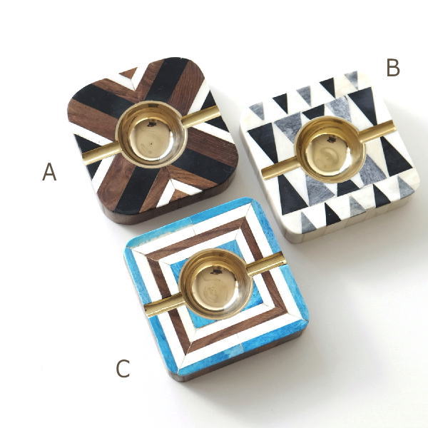 灰皿 おしゃれ 卓上 カラフル デザイン レトロ アンティーク 真鍮 シーシャムウッド ボーンのスクエアアッシュトレイ 3タイプ Tom7580 ギギliving