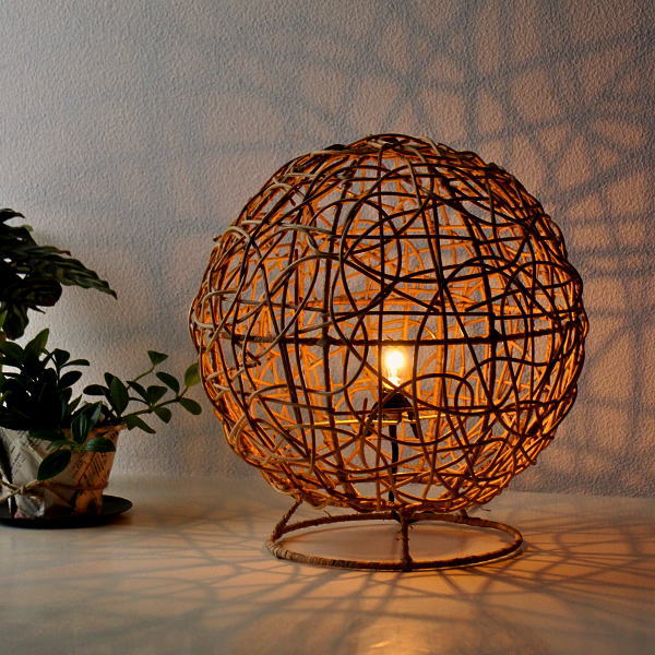 スタンドランプ ラタン 和風 間接照明 丸型 照明スタンド 寝室 ベッドサイドランプ フロアライト リゾート アジアン 雑貨 玄関 和室 LED対応 ラタン スタンドランプ ネスト [tom8470]