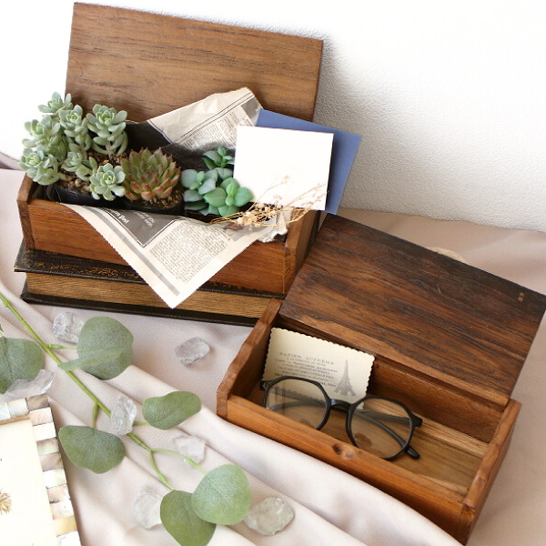 小物入れ ふた付き 木製 チーク材 おしゃれ 天然木 無垢材 ナチュラル ウッド 卓上 収納ボックス 木箱 長方形 横長 蓋付きチークボックス 2タイプ [tom9301]