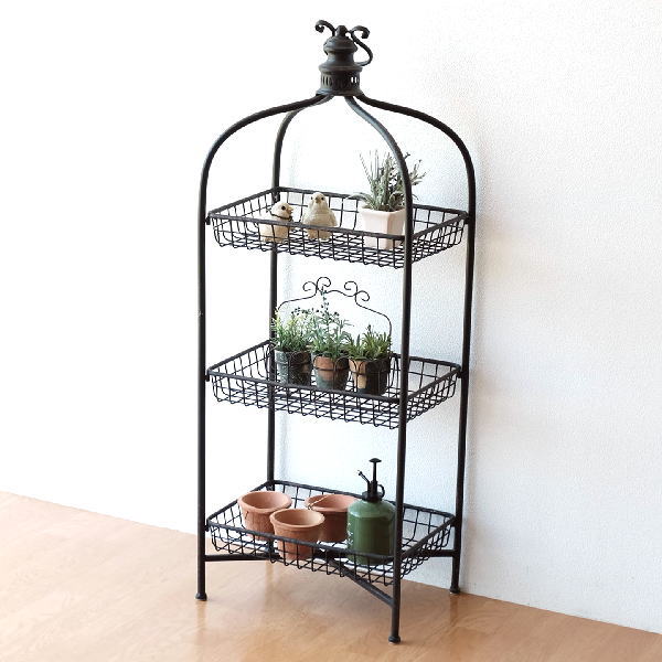 棚 シェルフ ラック 3段 アイアン 本棚 収納棚 おしゃれ ガーデンラック メッシュ シャビーアイアンの3段シェルフ Toy6003 ギギliving
