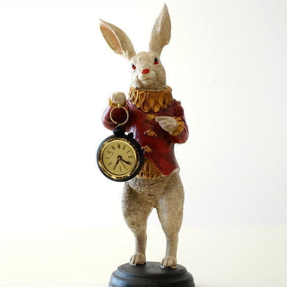 うさぎ 置物 オブジェ 置き時計 卓上 時計 テーブルクロック かわいい ラビットクロック レッドジャケット [toy9730]