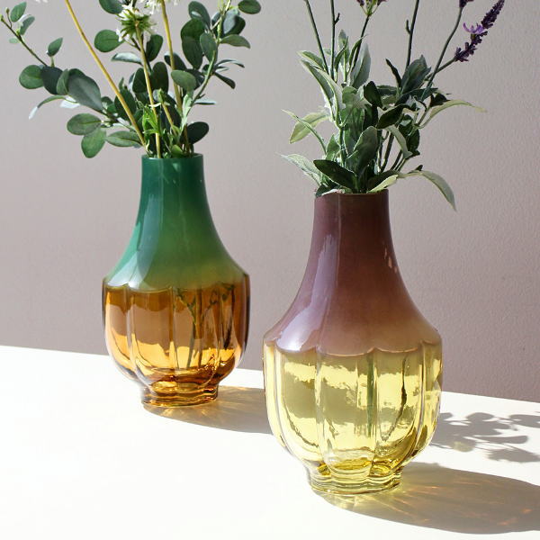 フラワーベース 花瓶 ガラス おしゃれ 北欧 モダン インテリア ツートンカラー グラデーション 枝物 大きめ 透明感 ブラウン ターコイズ SWITCHING COLOR GLASS VASE 2カラー [tsc1638]