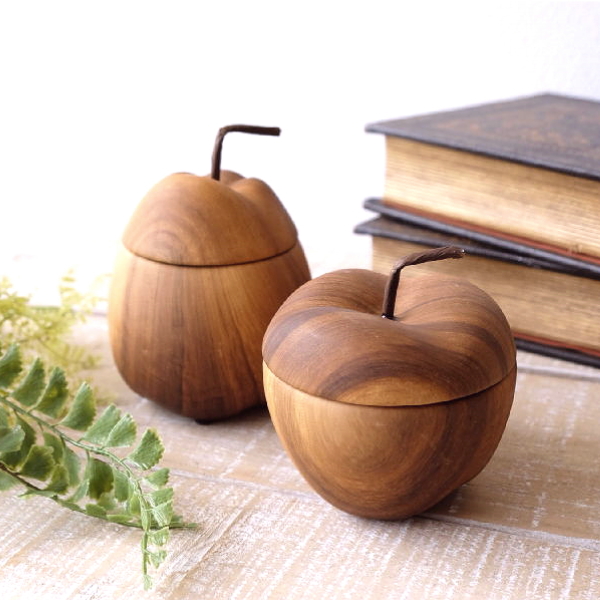 小物入れ ふた付き 木目調 りんご 洋ナシ 置物 オブジェ 木製風 セラミック 陶器 インテリア 収納 おしゃれ ナチュラル ミニ 小さい Wood Ceramic Jar 2タイプ [tsc4566]