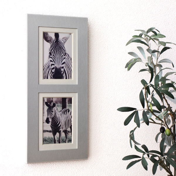 フォトフレーム 写真立て 複数 L判 壁掛け 卓上 2枚 2面 シルバー