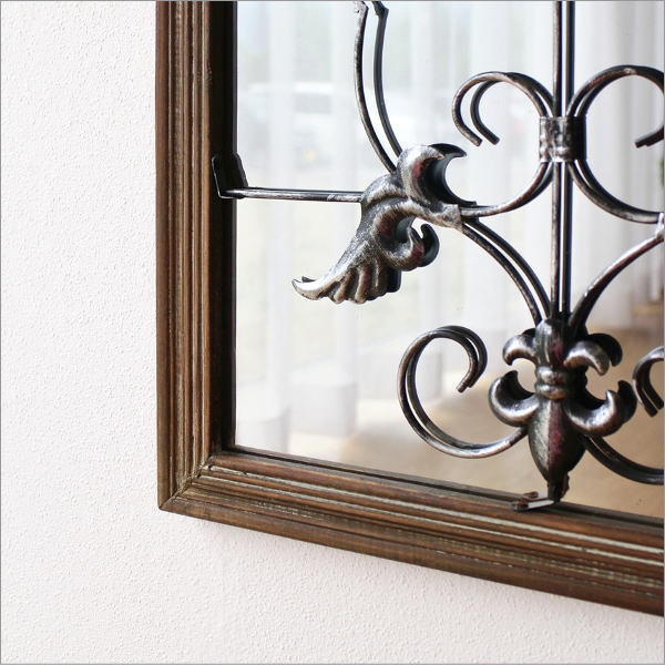 鏡 ウォールミラー 壁掛け ミラー おしゃれ アンティーク風 木製