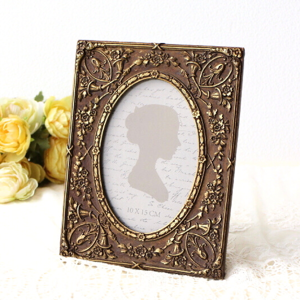 フォトフレーム 写真立て アンティークゴールド おしゃれ 楕円 オーバル クラシック ヨーロピアン ハガキサイズ ポストカードサイズ 縦横 横向き 横置き 対応 レトロ調フォトフレーム バロック [vin2989]