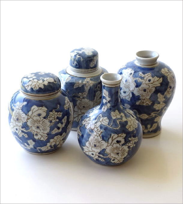 【Kate Amos】シノワズリ　花瓶　壺　置物 THE-SECRET-GARDEN シノワズリ Blue & White 飾り壺 大 青白陶器