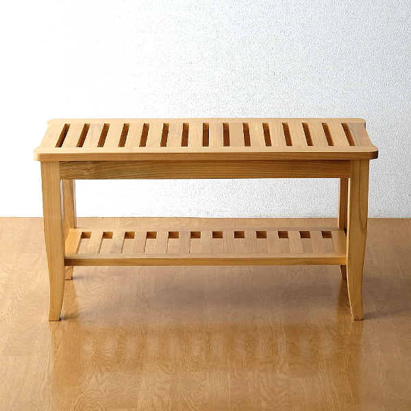 ベンチ 木製 玄関 おしゃれ 下棚付き 天然木 無垢材 玄関椅子 横長 リビング ダイニングベンチ 長椅子 腰掛け すのこ コンパクト 角丸 完成品 スンカイ ロングベンチ NA 【送料無料】 [wat3465]