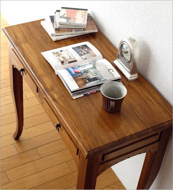 デスク 机 チーク 無垢材 天然木 猫脚 幅80 奥行40 チークコンソール