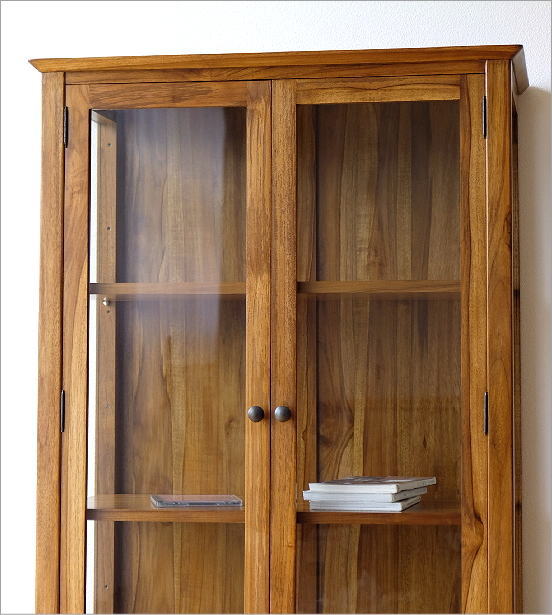 ガラスキャビネット 飾り棚 チーク 無垢材 コレクションケース 天然木