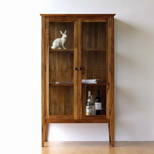 ガラスキャビネット 飾り棚 チーク 無垢材 コレクションケース 天然木 チークキュリオケース 【開梱設置送料無料】 [wat7336]