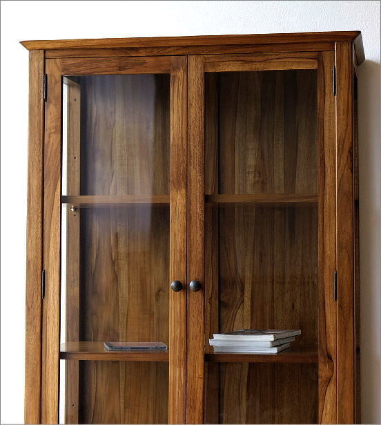 ガラスキャビネット 飾り棚 チーク 無垢材 コレクションケース 天然木