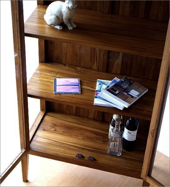 ガラスキャビネット 飾り棚 チーク 無垢材 コレクションケース 天然木