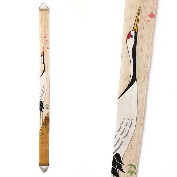 タペストリー 麻 おしゃれ 玄関 飾り 壁掛け 縁起物 和風 和モダン 和室 縦長 細タペストリー 鶴亀千万 [wlj8413]