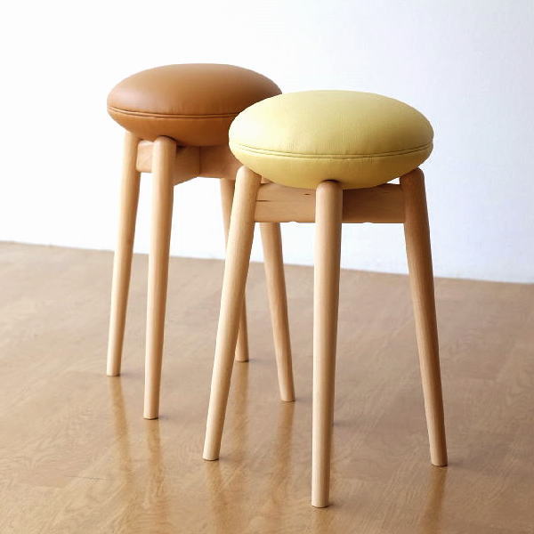 スツール 木製 おしゃれ 丸椅子 かわいい 北欧 ナチュラル クッション 天然木 無垢 コンパクト シンプル マカロン ウッドスツール 2カラー 【送料無料】 [map1217]