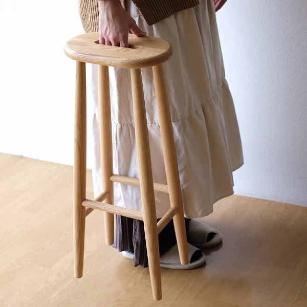 スツール ハイスツール オーク 天然木 木製 ウッド シンプル スリム ナチュラル カウンターチェアー ちょい掛けキッチンハイスツール オーク 【送料無料】 [map2219]