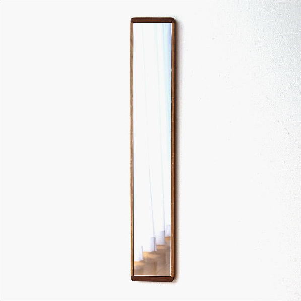 鏡 壁掛けミラー ウォールミラー おしゃれ 木製 天然木 ナチュラル シンプル スリム スタイリッシュ 縦長 オーク ウォールナット 壁掛け