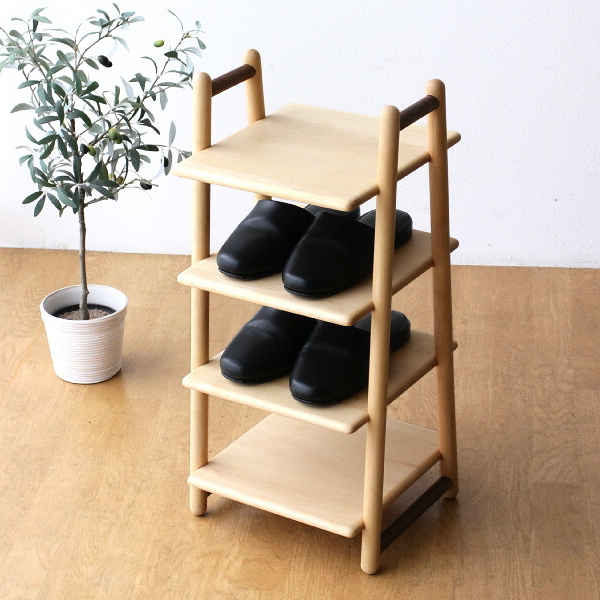 スリッパラック 木製 4足 天然木 ブナ材 スリッパ棚 棚式 ナチュラルウッドの四段スリッパラック 【送料無料】 [map6244]