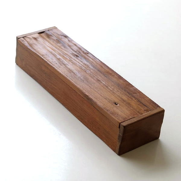 カトラリーケース 蓋付き 木製 おしゃれ 小物入れ カトラリーボックス 卓上 アジアン ナチュラル ペンケース ウッドケース 収納ボックス 古木ロングケース [maz4353]