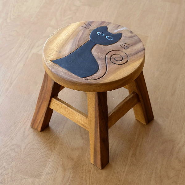 スツール 木製 椅子 ミニスツール 玄関 花台 ミニテーブル ウッドチェア おしゃれ 子供椅子 ネコさん [maz5471]