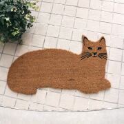 玄関マット 猫型 屋外 ドアマット ココヤシ ゴム ラバー加工 滑りにくい 可愛い ナチュラル 天然素材 砂落とし 変形 ユニーク エントランスマット コイヤーキャット [asg5116]