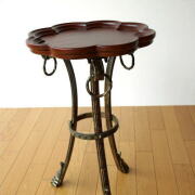 サイドテーブル アンティーク おしゃれ エレガント 高さ60cm 玄関 花台 木製 アイアンとウッドのトレイテーブル フラワー 【送料無料】 [com9761]