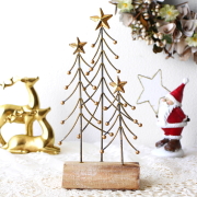 クリスマスツリー 卓上 ミニ 置物 オブジェ おしゃれ 北欧 木製 ゴールド シャビー 大人可愛い Xmas 玄関 高さ24cm アイアンの素朴なゴールドツリーのスタンド [cov4018]