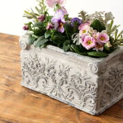 植木鉢 プランター 陶器 おしゃれ アンティーク 8号 相当 24×13cm 寄せ植え 花鉢 花器 底穴あり 横長 長方形 グレー ヨーロピアン クラシック 陶器のプランターポット クラナス [cov5228]