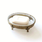 ソープディッシュ おしゃれ 真鍮 ガラス 石鹸トレー 石鹸置き 石けん皿 アンティーク アクセサリー入れ 真鍮とガラスのソープディッシュ [ebn6474]