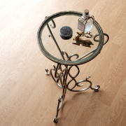 サイドテーブル ガラステーブル 丸 おしゃれ アイアン アンティーク エレガント 円形 クラシック コンパクト スリム アイアンとガラスのエレガントテーブル 【送料無料】 [ebn7042]