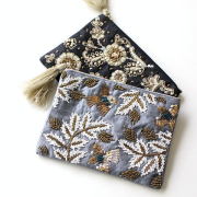 ポーチ 小物入れ おしゃれ マチなし かわいい ミニ ビーズ刺繍 デザイン ザリ＆刺繍ポーチ 2カラー [kan3987]