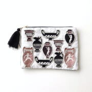 ポーチ 小物入れ おしゃれ マチなし かわいい デザイン ビーズ刺繍 フラット オリエンタル 刺繍フラットポーチ オリエンタルポット WH [kan6044]