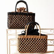 かごバッグ カゴバッグ レディース ラタン おしゃれ かわいい ナチュラル 巾着 軽い 自立 ラタンダイヤメッシュバッグ 2カラー 【送料無料】 [kan7005]