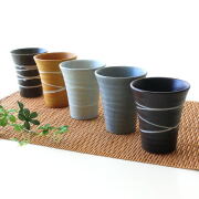 フリーカップ 5個セット 美濃焼 陶器 おしゃれ 和モダン 釉薬掛け分け 日本製 化粧箱入り ギフト 焼酎カップ コーヒーカップ ビアグラス 陶器のフリーカップ スパイラル 5個セット [ksn6840]