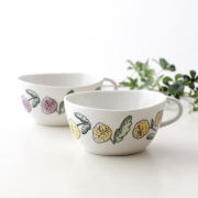 スープカップ フラワー マルチカップ 陶器 おしゃれ かわいい カフェ デザイン ナチュラル イラスト シンプル フラワースープカップ 2カラー [kyt6741]