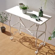 ガーデンテーブル 作業台 アンティーク 白 ホワイト 花台 ハイスタンド 作業テーブル 横長 長方形 什器 ディスプレイスタンド シャビーなアイアンのワークテーブル WHITE 【送料無料】 [mty1675]