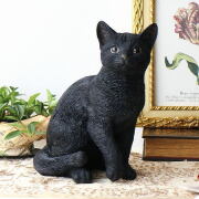 黒猫 猫の置物 オブジェ リアル ネコ オーナメント インテリア雑貨 ブラック 座る姿 ガーデン 庭 玄関 リビング 黒ねこのオブジェ [nrv4015]
