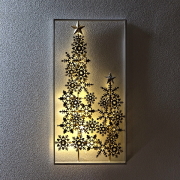 クリスマスツリー 壁掛け インテリア アートパネル 木 星 雪 デコレーション ウォールアート 白 ホワイト ゴールド LEDライト付き 立体 幅30cm 高さ60cm アイアンの壁飾り LEDスノーツリー [sik5185]