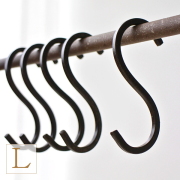 S字フック アイアン 10cm 5個セット Sカン マットブラック 黒 S型 レトロ 角型 丈夫 吊り下げ 収納 かばん掛け キッチン ガーデニング アウトドア アンティークなS字フック5本セット [spc2477]