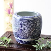 植木鉢 おしゃれ 陶器 火鉢 陶器鉢 メダカ鉢 金魚鉢 丸型 和風 観葉植物 鉢カバー プランターカバー 穴なし 水鉢 植木鉢カバー 睡蓮鉢 深め 陶器の染付 深火鉢 蛸唐草 [swa6958]
