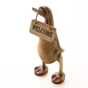 アヒル 置物 木製 玄関 ウェルカムボード WELCOME オブジェ インテリア 木彫り ナチュラル ウッド アジアン雑貨 かわいい プレート 飾り ウェルカムボードダック [tom3821]