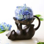花瓶 ガラスベース 花器 フラワーベース 猫 ネコ ねこ キャンドルホルダー ガラスポット 置物 グラスポット付き寝そべりネコ [toy4135]