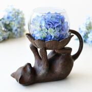 花瓶 ガラスベース 花器 フラワーベース 猫 ネコ ねこ キャンドルホルダー ガラスポット 置物 グラスポット付き寝そべりネコ [toy4135]