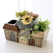 植木鉢 おしゃれ 陶器 かわいい 家型 おうち ハウス 鉢 穴なし 鉢カバー 小さい 室内 多肉 観葉植物 鉢ポット 陶器鉢 レトロ 可愛い 置物 オブジェ メルヘンハウスのフラワーポット B [toy6590]