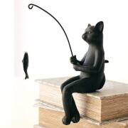 猫 置物 オブジェ 魚釣り インテリア雑貨 棚飾り レトロ アンティーク 窓辺 ディスプレイ おしゃれ フィッシングネコの置物 [toy8108]