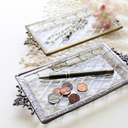 ガラストレー トレイ おしゃれ ガラス トレー かわいい アンティーク風 真鍮 雑貨 小物入れ レトロ アクセサリートレイ ブラス ガラスのクラシックミニトレイ 2カラー [vin2217]