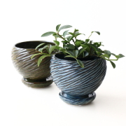 植木鉢 鉢カバー プランター セラミック 陶器 受け皿付き 斜めライン 観葉植物 多肉植物 おしゃれ 可愛い 室内 インテリア 直径15cm Aslopeポット＆ソーサーM 2カラー [yrd1471]
