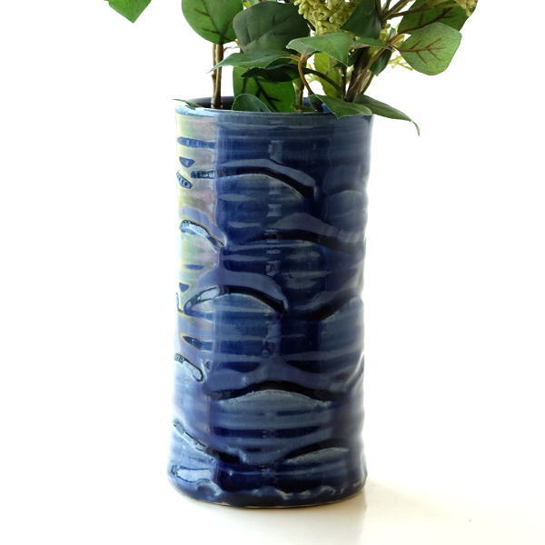 花瓶 花器 陶器 おしゃれ フラワーベース 一輪挿し 花入れ 花飾り 和風モダン モダン 和風 玄関 瀬戸焼 焼き物 日本製 青釉円柱花入れ [mkn0832]