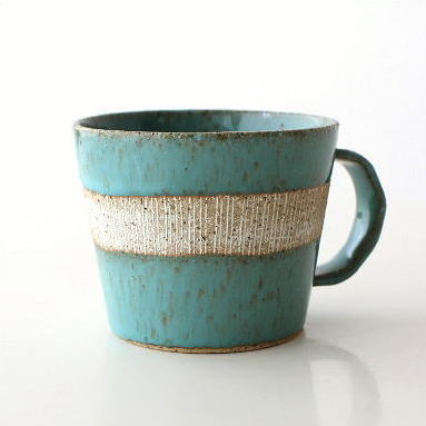 マグカップ おしゃれ 陶器 日本製 瀬戸焼 焼き物 シンプル モダン ターコイズラインマグ [mkn3275]